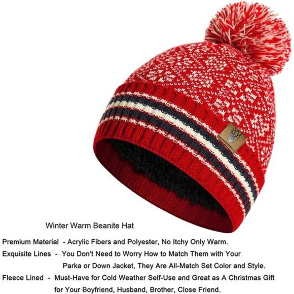 3Pcs Winter Hat Scarf and Touchcreen Gloves for Women, Red main image 4